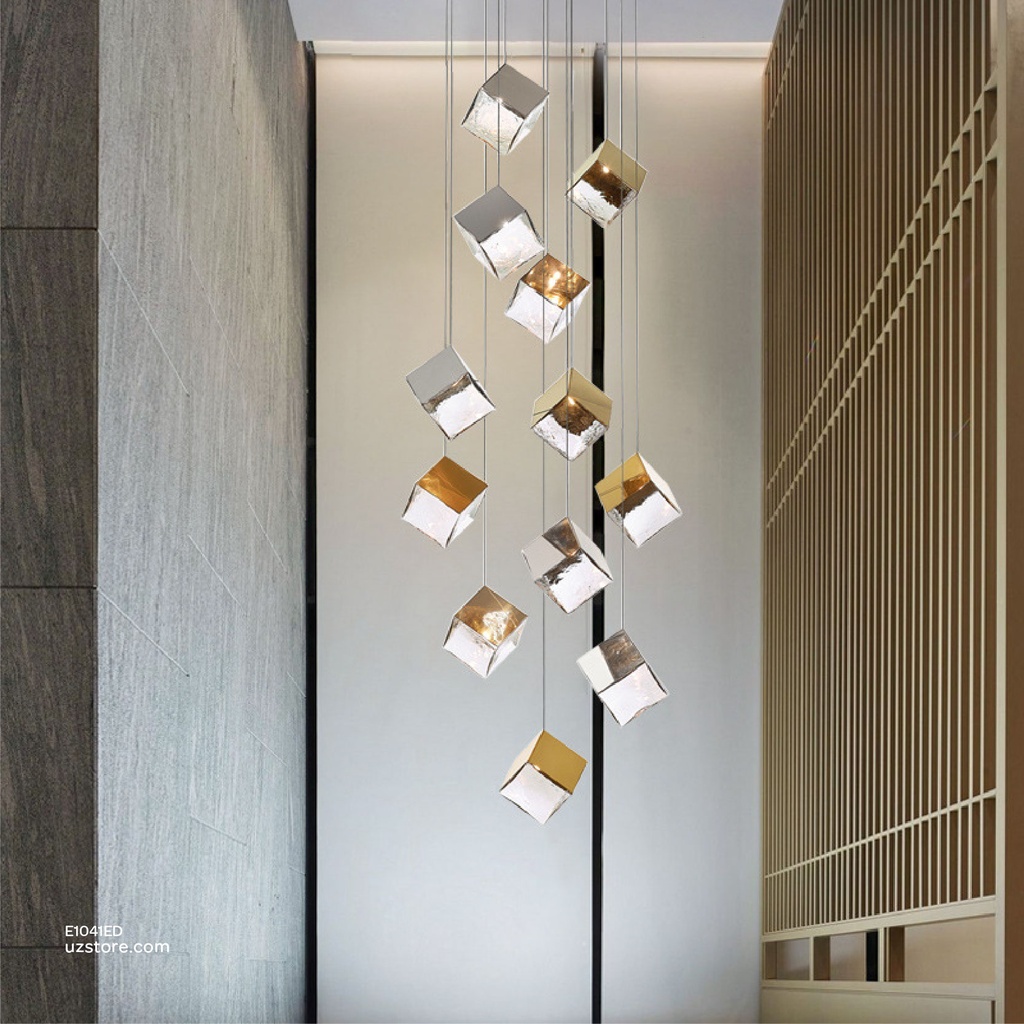 Pendant lamp Ø:1000*H7000 Stainless steel+Glass Brushed Brass+Brushed Black 3000K , 66037-1000-42