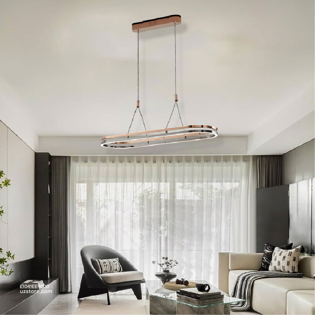 Pendant lamp L:1200*W280 Stainless steel Rose gold+Mirror Black 3000K , 81616-1200*280