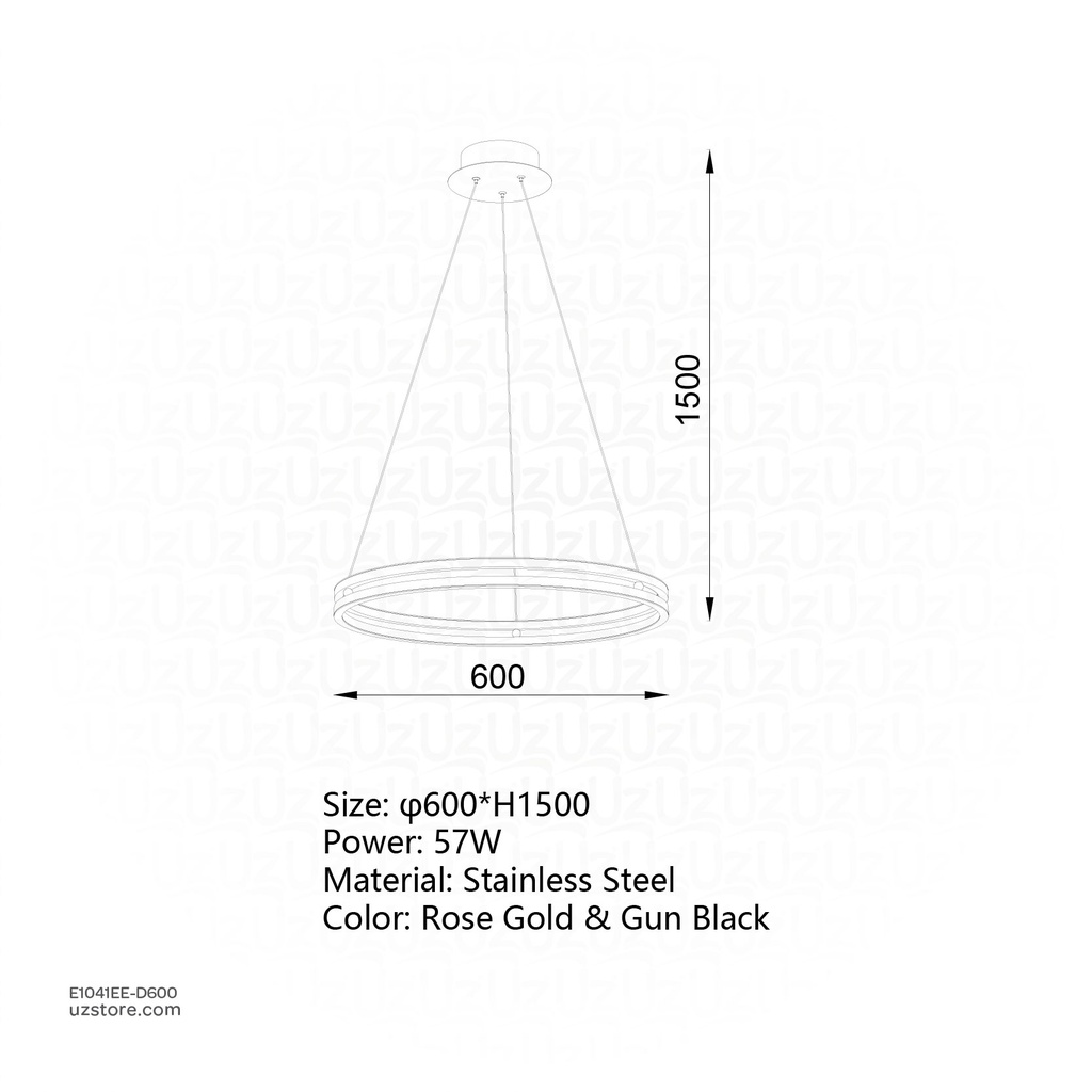 Pendant lamp Ø:600*1 Stainless steel Rose gold+Mirror Black 3000K , D81616-600
