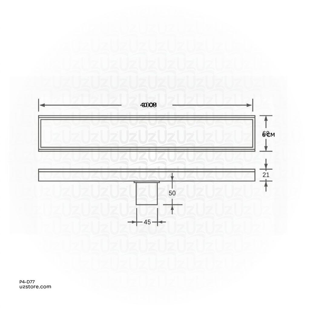 Drainex Stainless Steel 316 Linear Floor Drain 40cm lenght 6cm width 1.5" outlet Tile Model PA-S36-RSD-40x6-1.5C