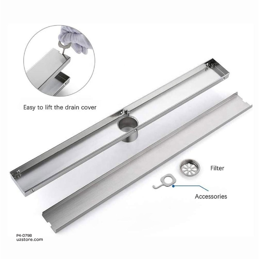 Drainex Stainless Steel 304 Linear Floor Drain 60cm lenght 10cm width 2" outlet Tile Model PA-S34-RSD-60x10-2C