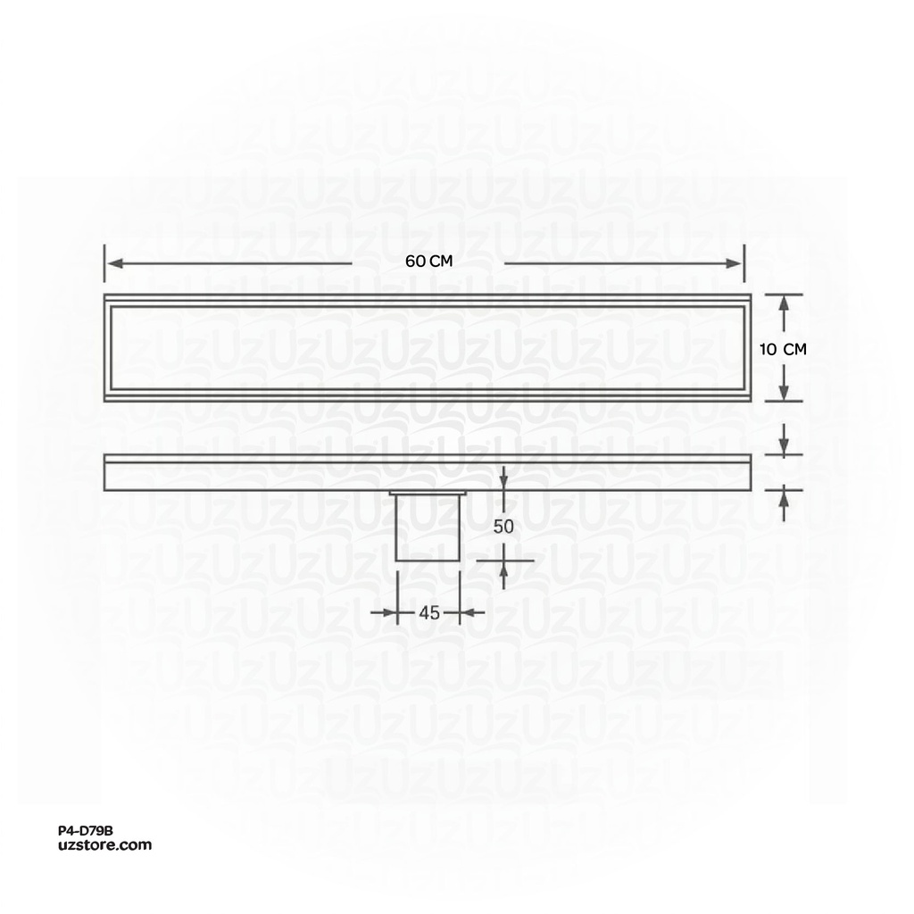 Drainex Stainless Steel 304 Linear Floor Drain 60cm lenght 10cm width 2" outlet Tile Model PA-S34-RSD-60x10-2C