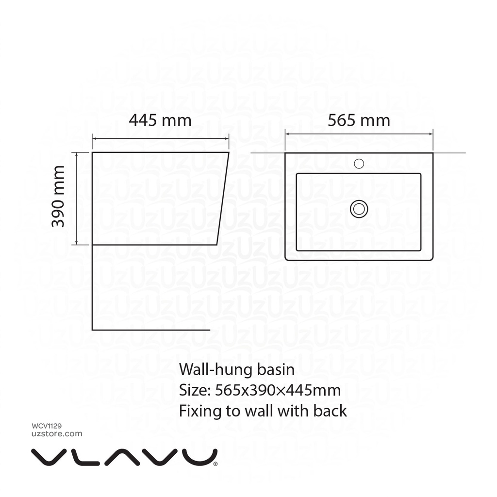 Vlavu Wall-hung basin
 Fixing to wall with back 530x440x360mm CB.39.0001
