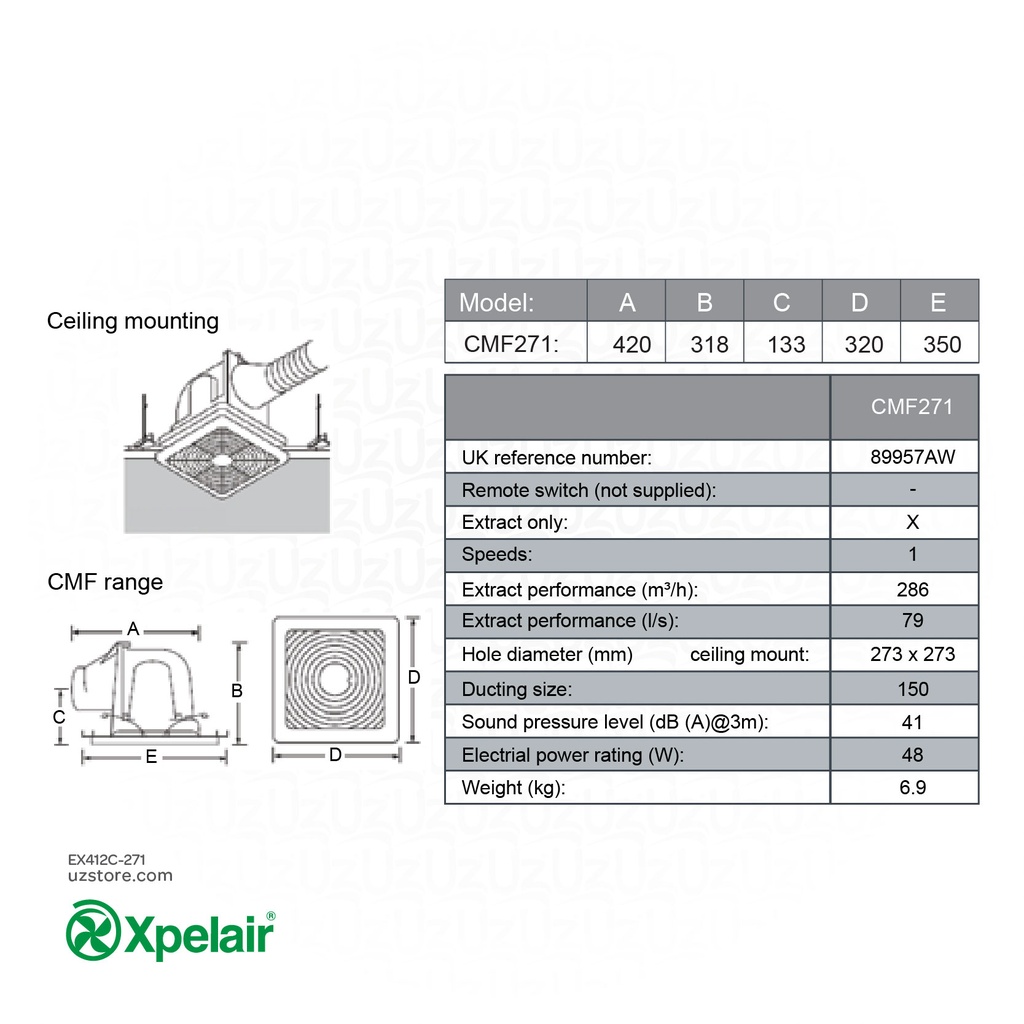 Xpelair CMF271 Ceiling Mount Exhaust Fan