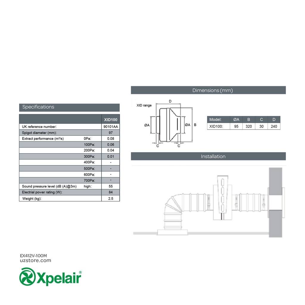 Xpelair XID100 Centrifugal Metal Inline Fan (90101AA)