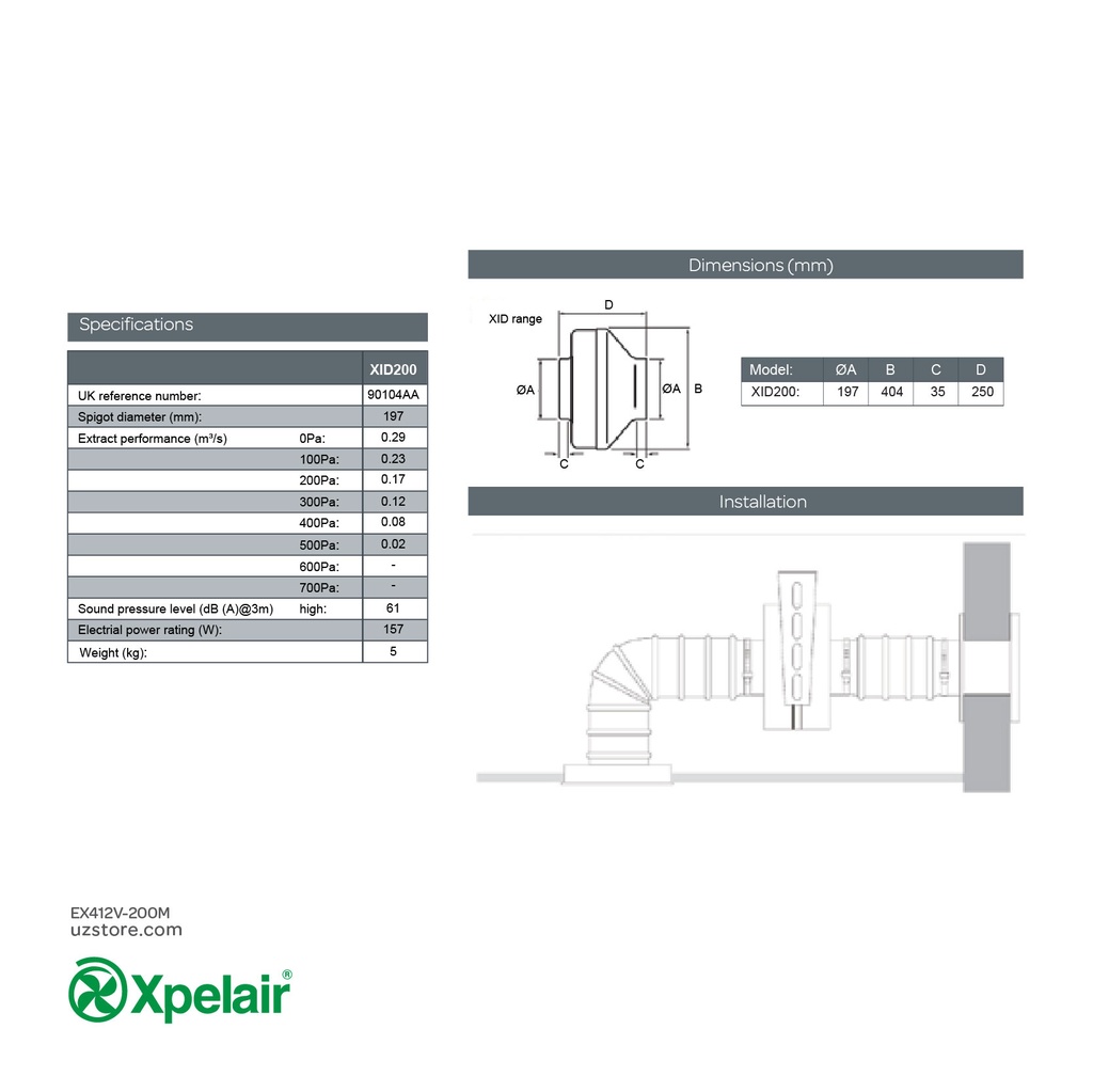 Xpelair XID200 Centrifugal Metal Inline Fan (90104AA)