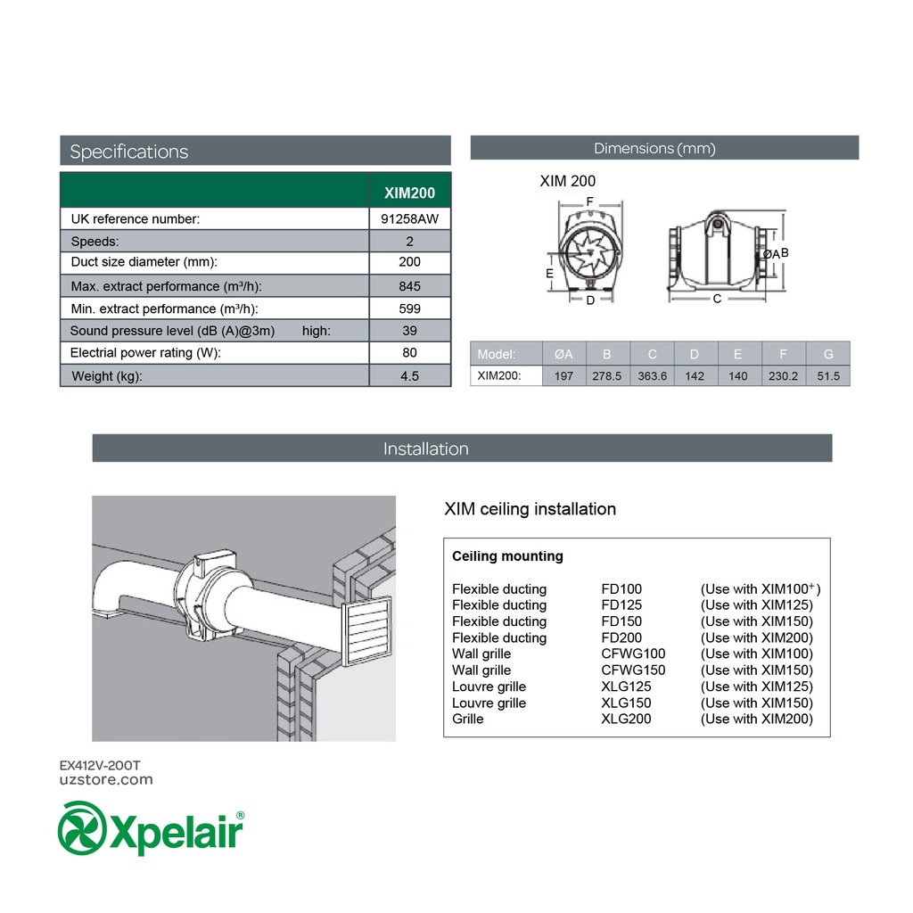 Xpelair XIM 200mm Plastic In-Line Duct Fan