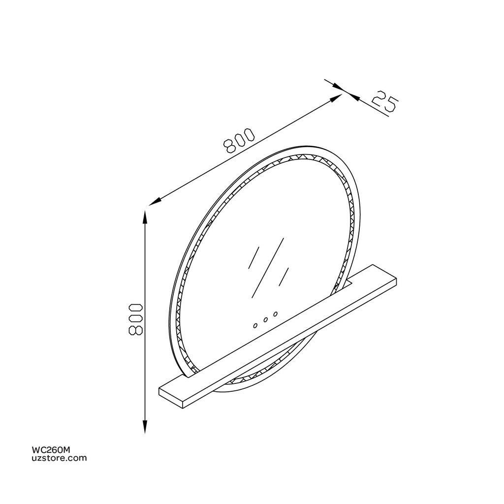 Mirror with LED light, microwave sansor, with shelf  KZA-23102090M 800*800*25