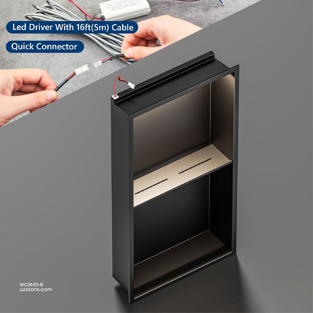 Matte Black Stainless steel Double Niche wall with light  , B2023B-LED-L