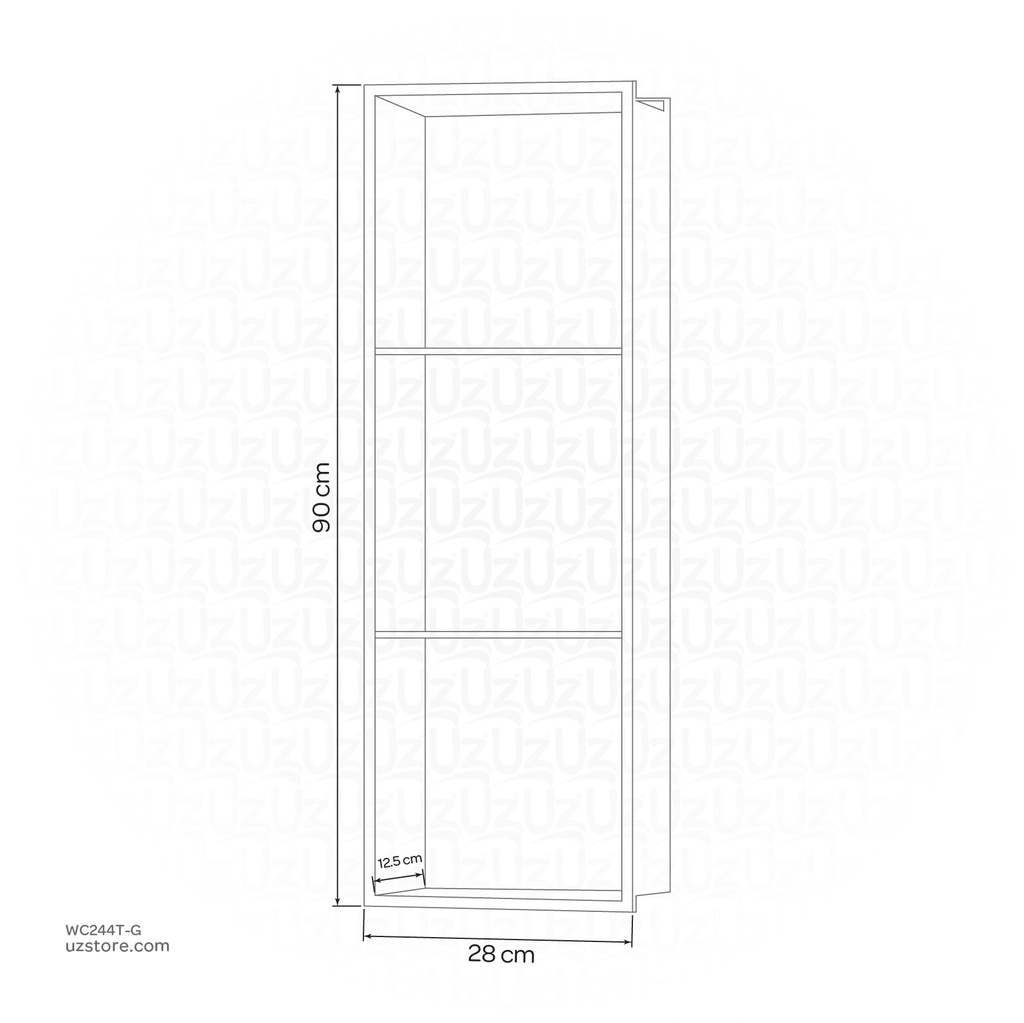 Gold Stainless steel Triple Niche wall with light 90x28x12.5cm , B3023K-LED-L
