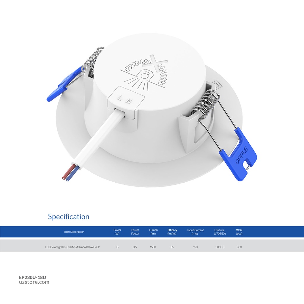OPPLE LED Downlight RC-US R175-18W-6500-WH-GP Daylight, 540001152100