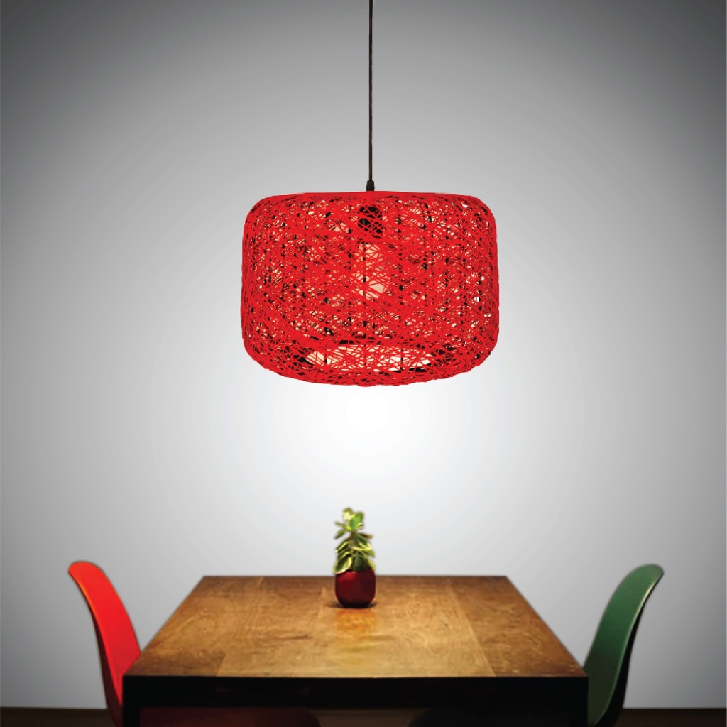  Red cylindrical Straw Hanging light 3374