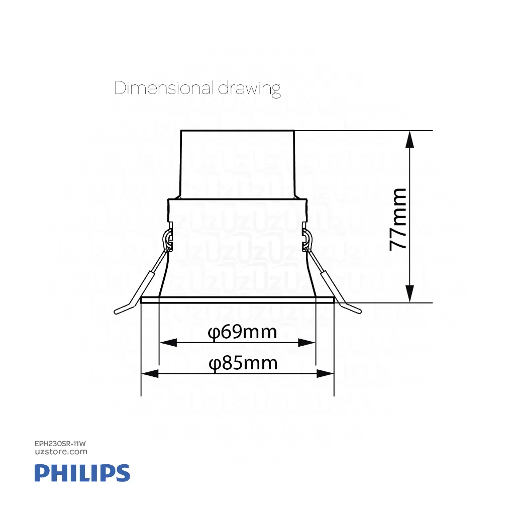 uzstore  Philips Semi-deep Recessed Family, 11 W, 950 lm, 3000K, Metallic Grey RS280 G2 RC Rd D75 11W 30K 50D Warm white 929004150807 EPH230SR-11W-03.webp