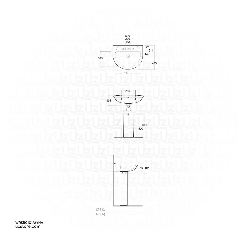 uzstore RAK-Karla Wash Basin  60CM KR0101AWHA WRKR0101AWHA-02.webp