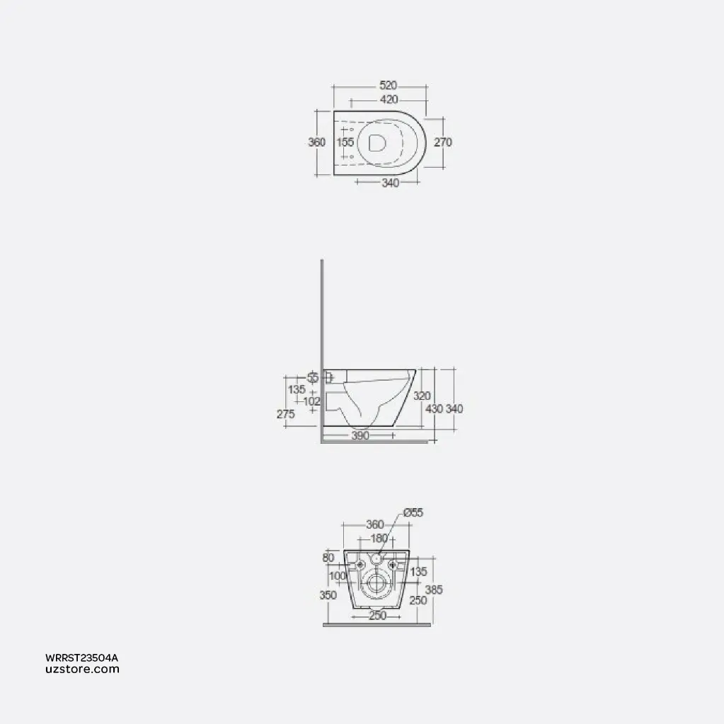 uzstore RAK Ceramics Resort 365mm Wall Hung WC - Matt Black RST23504A  WRRST23504A-02.webp