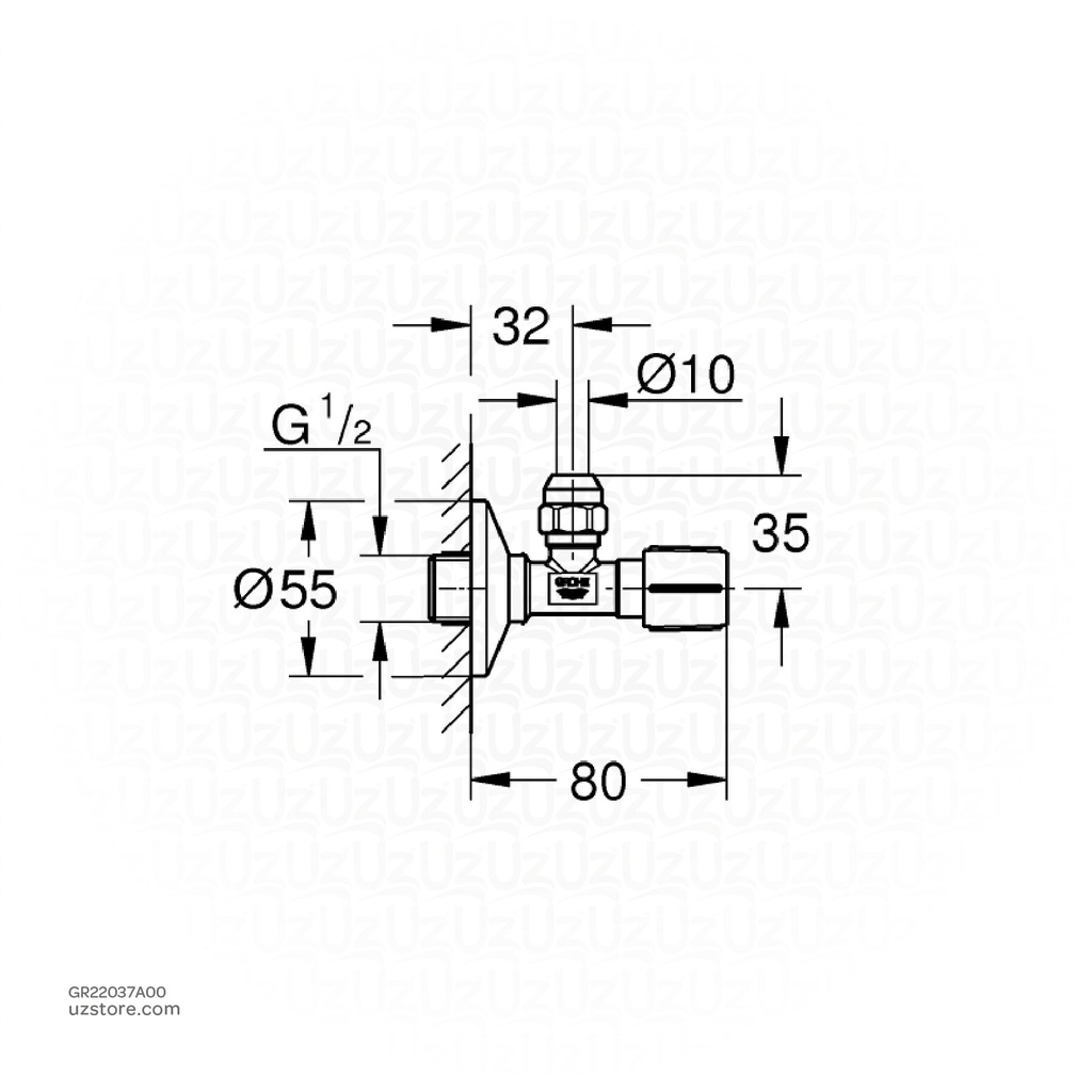GROHE Angle valve 1/2" , 22037A00 , hard graphite