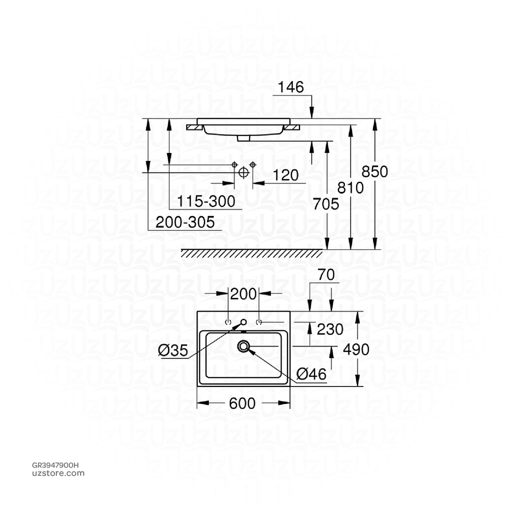 GROHE Cube Ceramic Counter basin 60 , 3947900H , alpine white