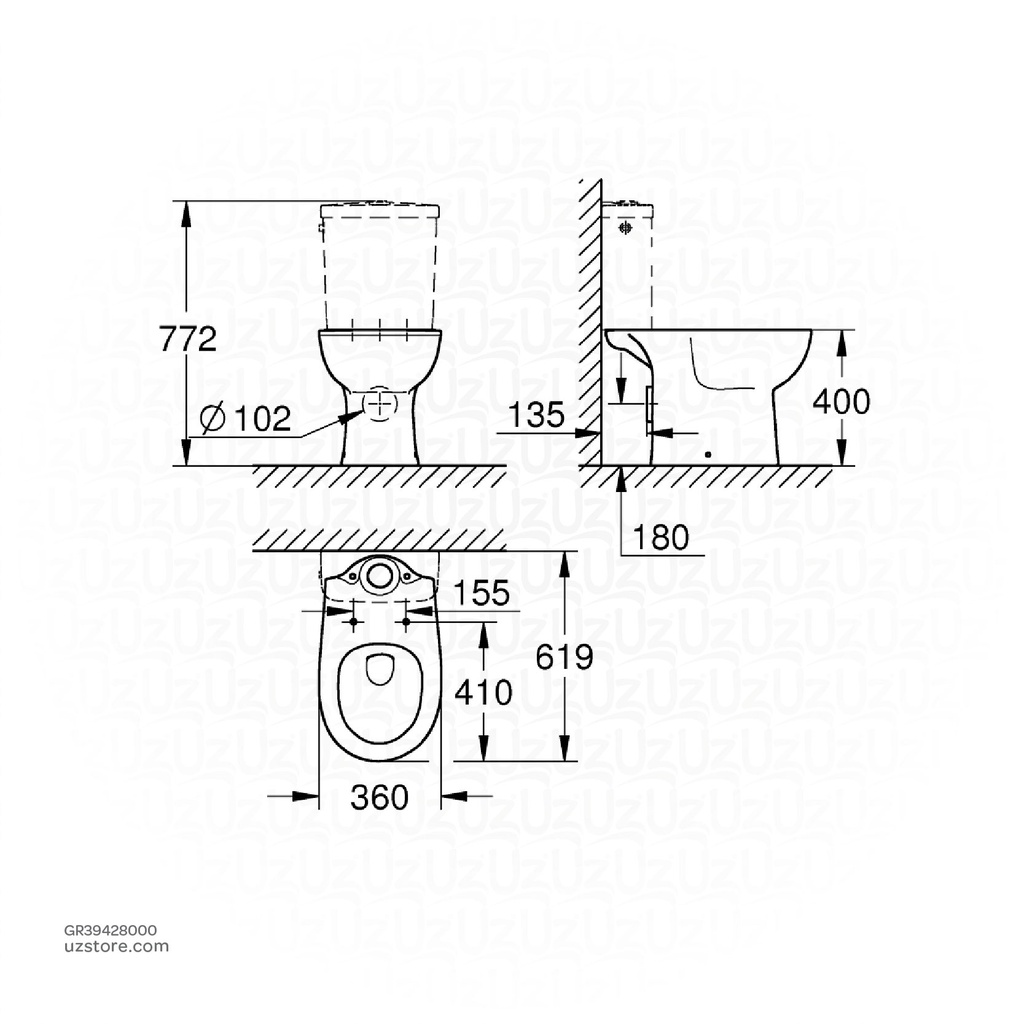 GROHE Bau Ceramic Floor standing WC for close coupled combination , 39428000 , alpine white Horizontal outlet