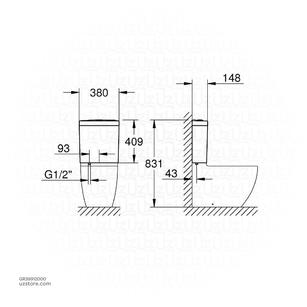 GROHE Bau Ceramic Exposed flushing cistern , 39912000 , alpine white