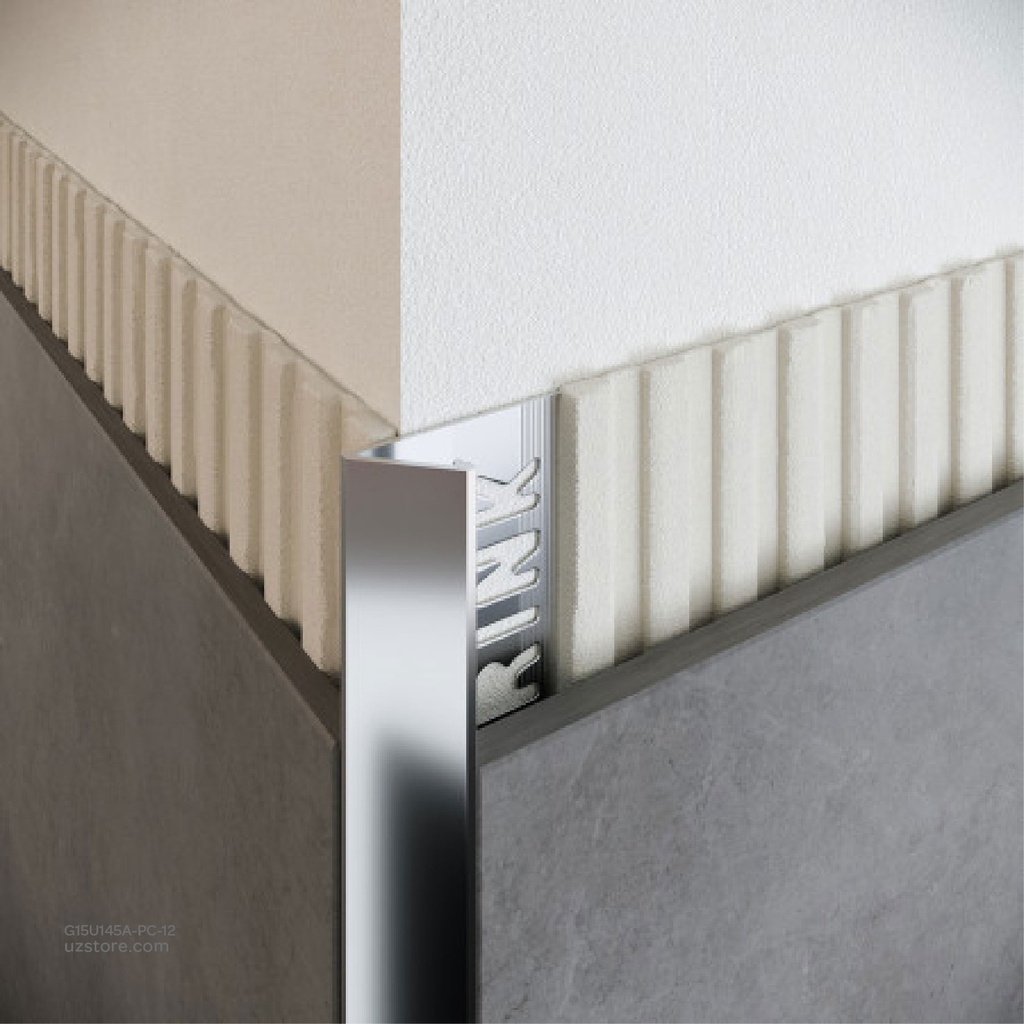 UROSHRINK Spain Tile Corner Steel Trim 145A-PC-12 Plata Cepillado 12MM (ES) Brushed Silver