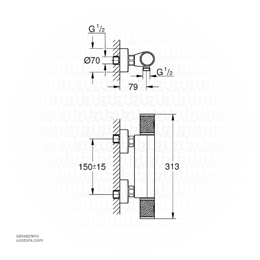 GROHE Grohtherm 1000 Performance Shower Safety mixer , 34827KF0 , phantom black