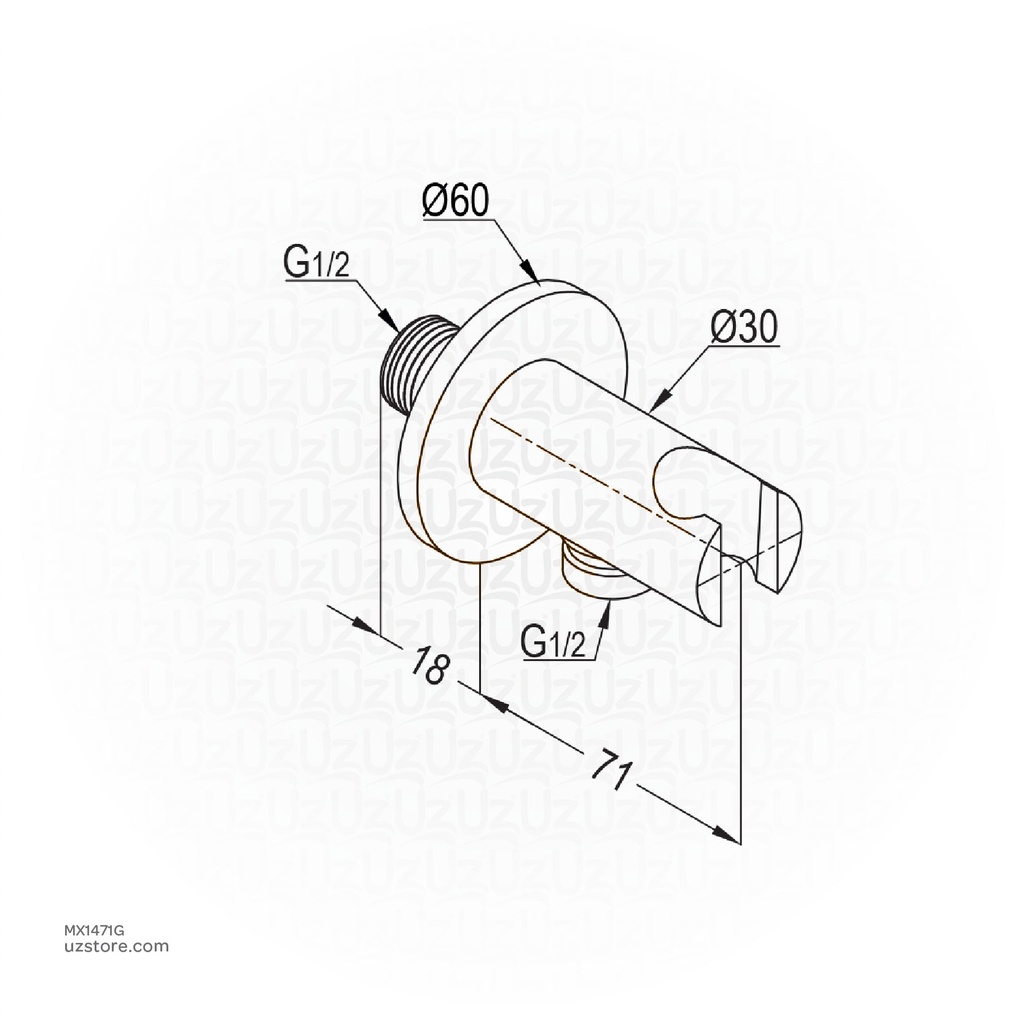 KLUDI RAK Wall Supply with Shower Holder DN 15,
 32 x 89mm, Gold RAK22082.GD1