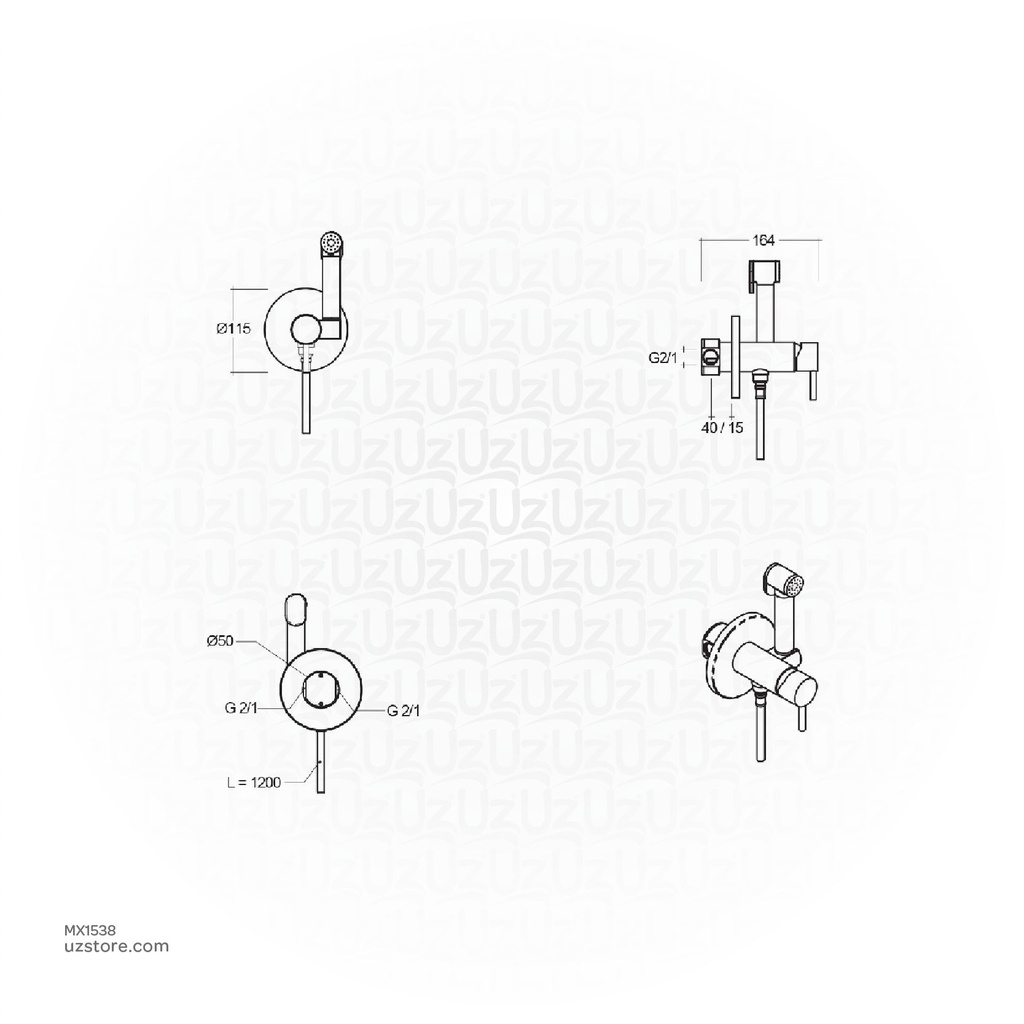 RAK Brass Spray DOUCHE Set with Mixer Chrome SPRDOMX0001