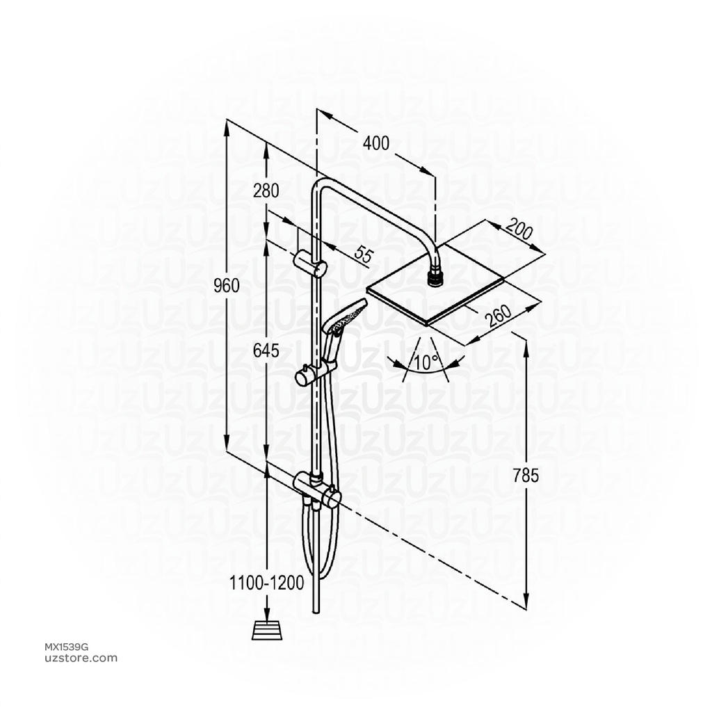KLUDI RAK Dual shower system L-shape L = 960 mm RAK48043.GD1 Gold Glossy