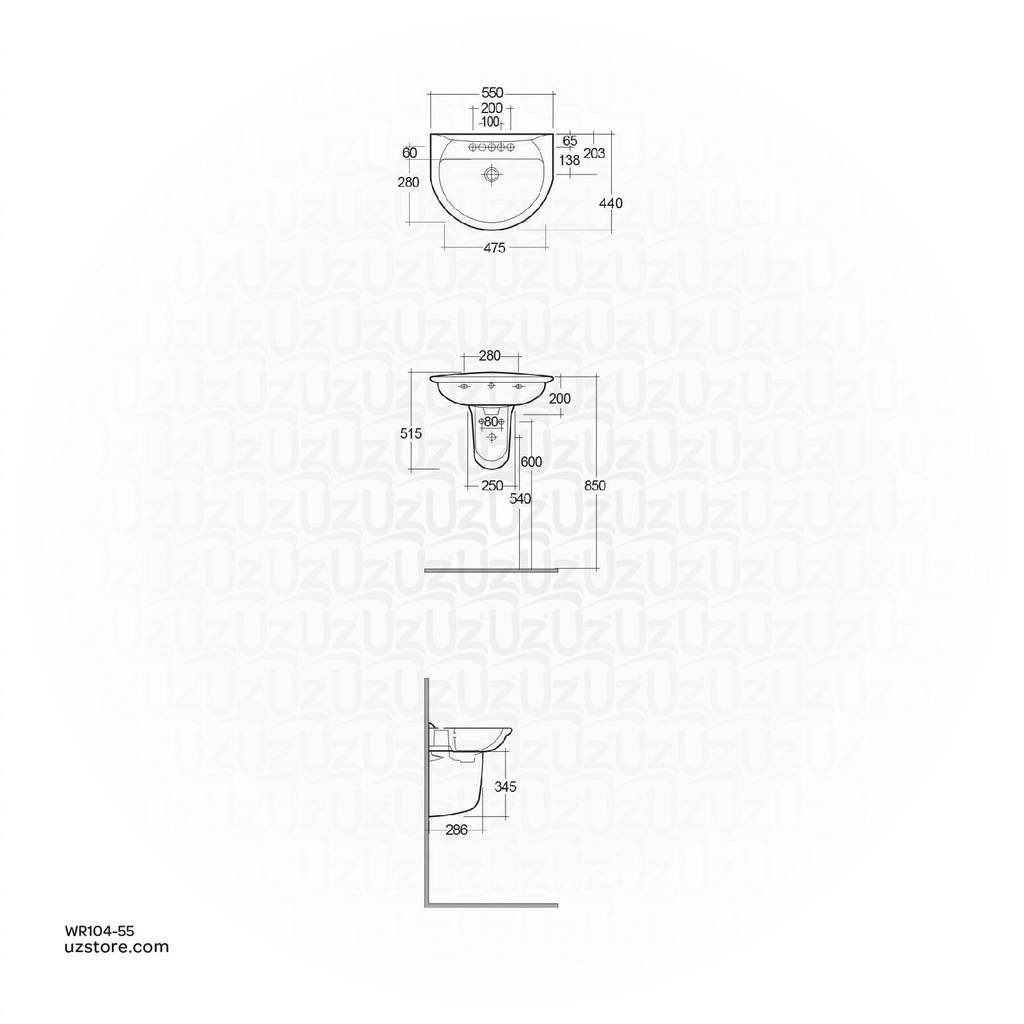 RAK-Karla Wash Basin With  Half Pedestal 55CM   KR0701AWHA  KR0105AWHA