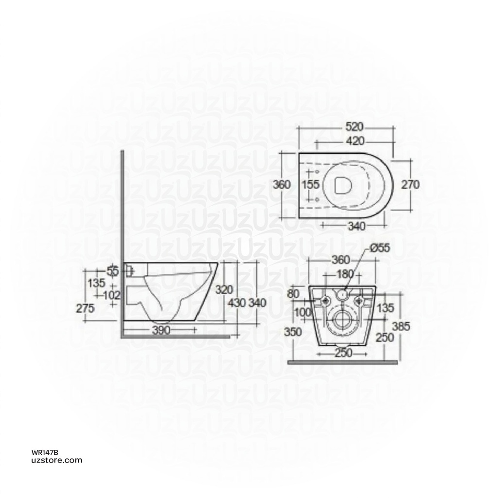 RAK Ceramics Resort 365mm Wall Hung WC - Matt Black RST23504A+RSTSC3901504