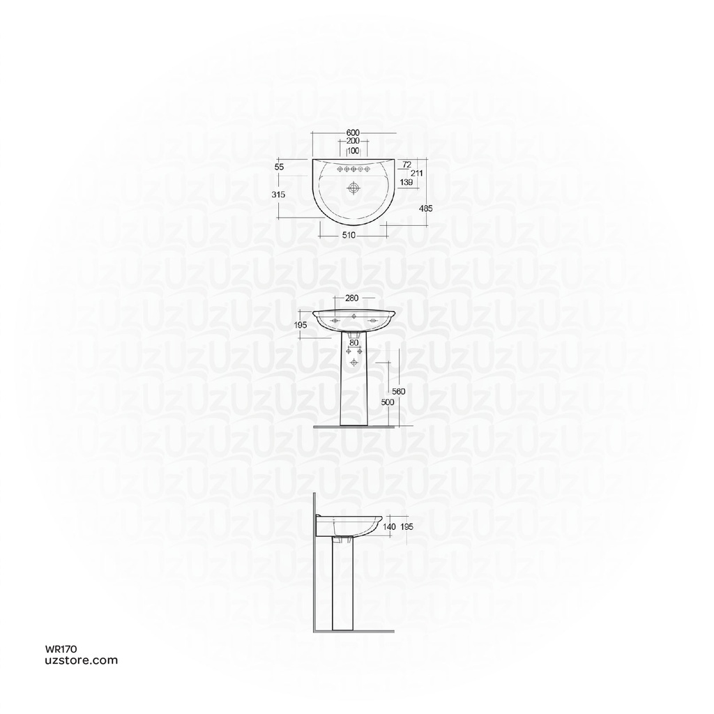 RAK-Karla Wash Basin With  Full Pedestal KR0501AWHA, KR0102AWHA