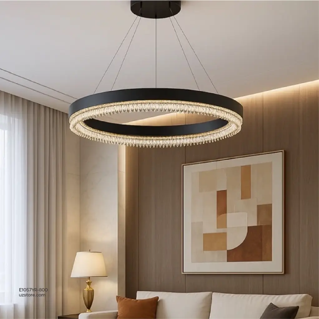 Uzstore OPTARA Pendant Light  Ø 800×H2500mm 3000K Stainless steel+Crystal, Mirror black E1057YR 800-02.webp