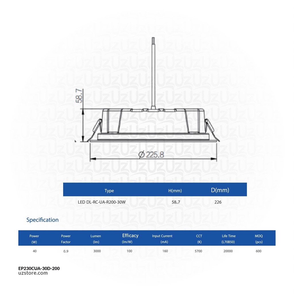 OPPLE LED Down light Rc-UA R200-30W , 5700K Day Light , -ETO , 540001390800