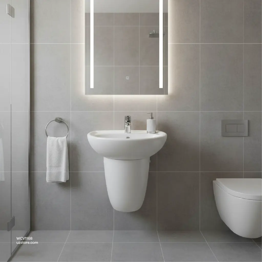 Uzstore Vlavu Wall-Hung Pedestal Basin – Fixing to Wall, 490×435×490mm, Glossy White – CB.40.0032 WCV1168-04.webp