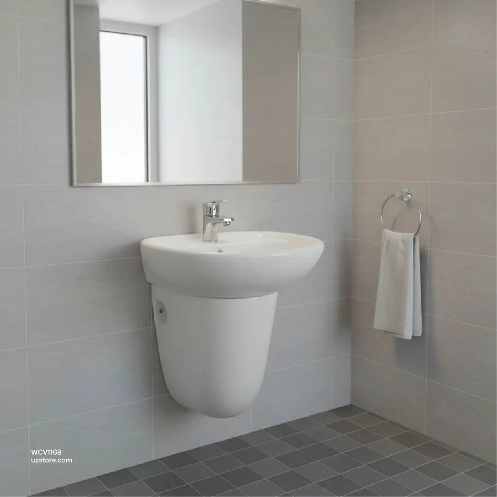 Uzstore Vlavu Wall-Hung Pedestal Basin – Fixing to Wall, 490×435×490mm, Glossy White – CB.40.0032 WCV1168-03.webp