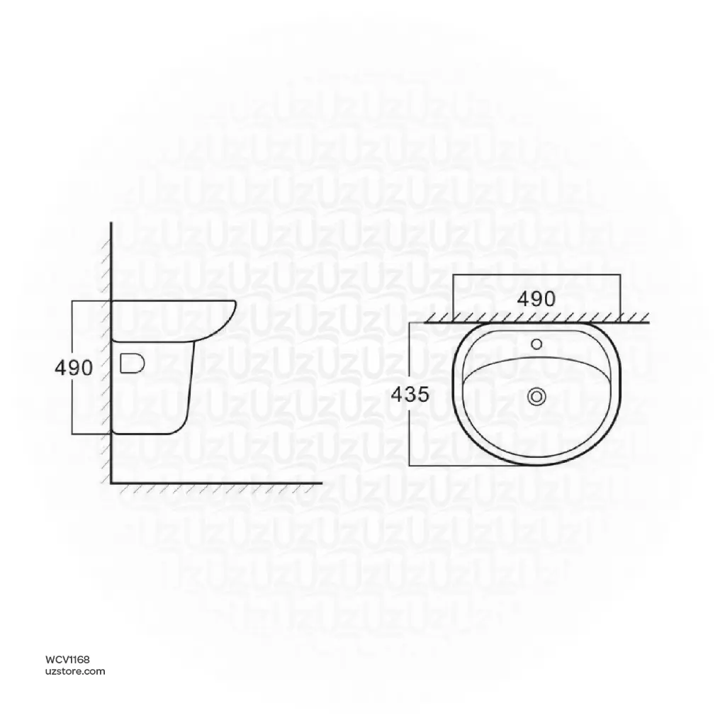 Uzstore Vlavu Wall-Hung Pedestal Basin – Fixing to Wall, 490×435×490mm, Glossy White – CB.40.0032 WCV1168-02.webp
