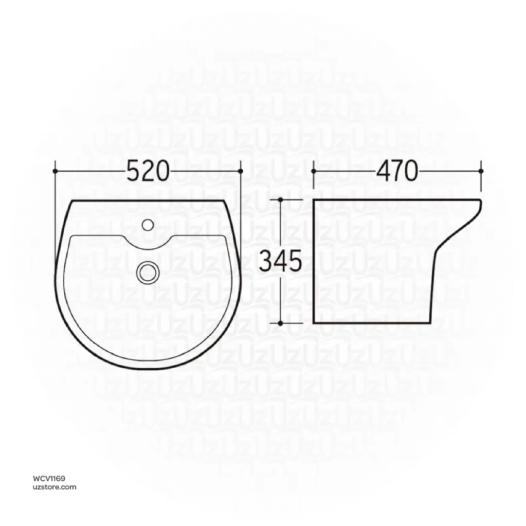 Uzstore Vlavu Wall-Hung One-Piece Basin – Fixing to Wall, 520×470×345mm, Glossy White – 202L  WCV1169-04.webp