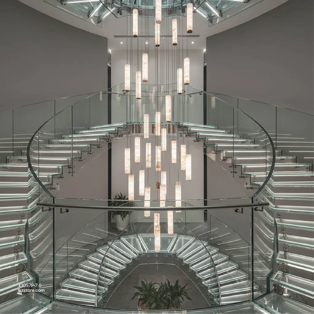 Uzstore OPTARA Pendant Light - Ø 800×H7000mm, 3000K, Stainless steel+Marble, Brushed black 5689-800-32 E1057SC-7.0-03.webp