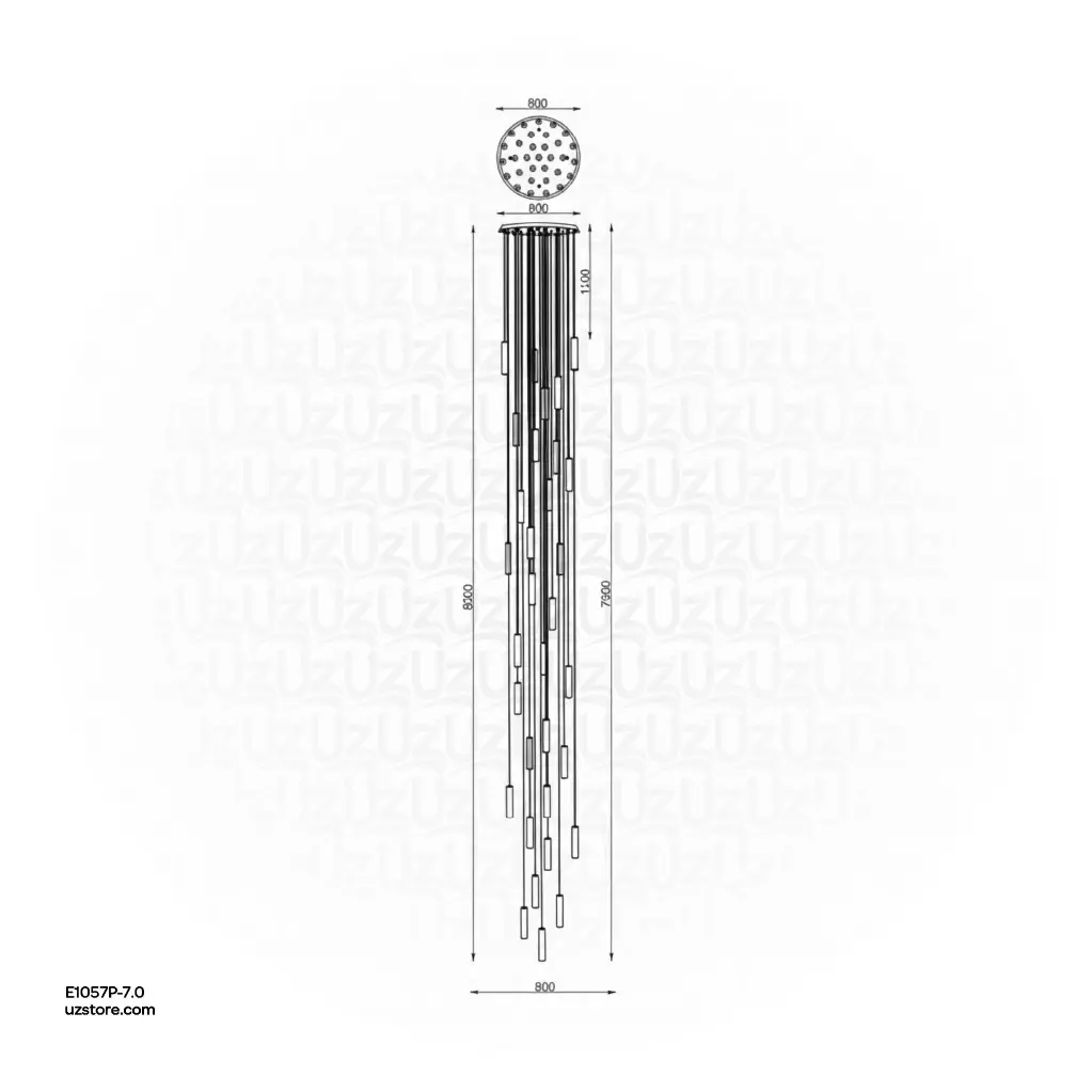 Uzstore OPTARA Pendant Light - Ø 800×H7000mm, 3000K, Stainless steel+Marble, Brushed black 5689-800-32 E1057SC-7.0-02.webp