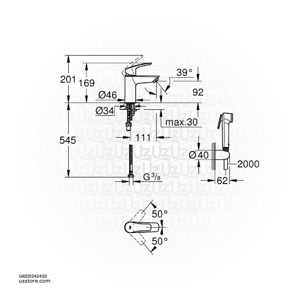 GROHE Eurosmart SLM Basin Mixer S-Size Smth w/shw Set 231242433, matt black