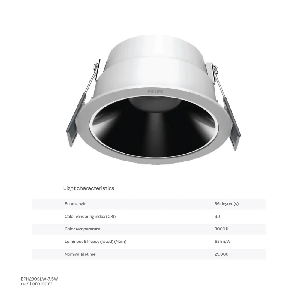 uzstore Philips Spotlight SL260 RD 075 7.5W 36D 930 WH R GM (white finish) 3000K Warm white 929004148607 EPH230SLW-7.5W-01-02.webp