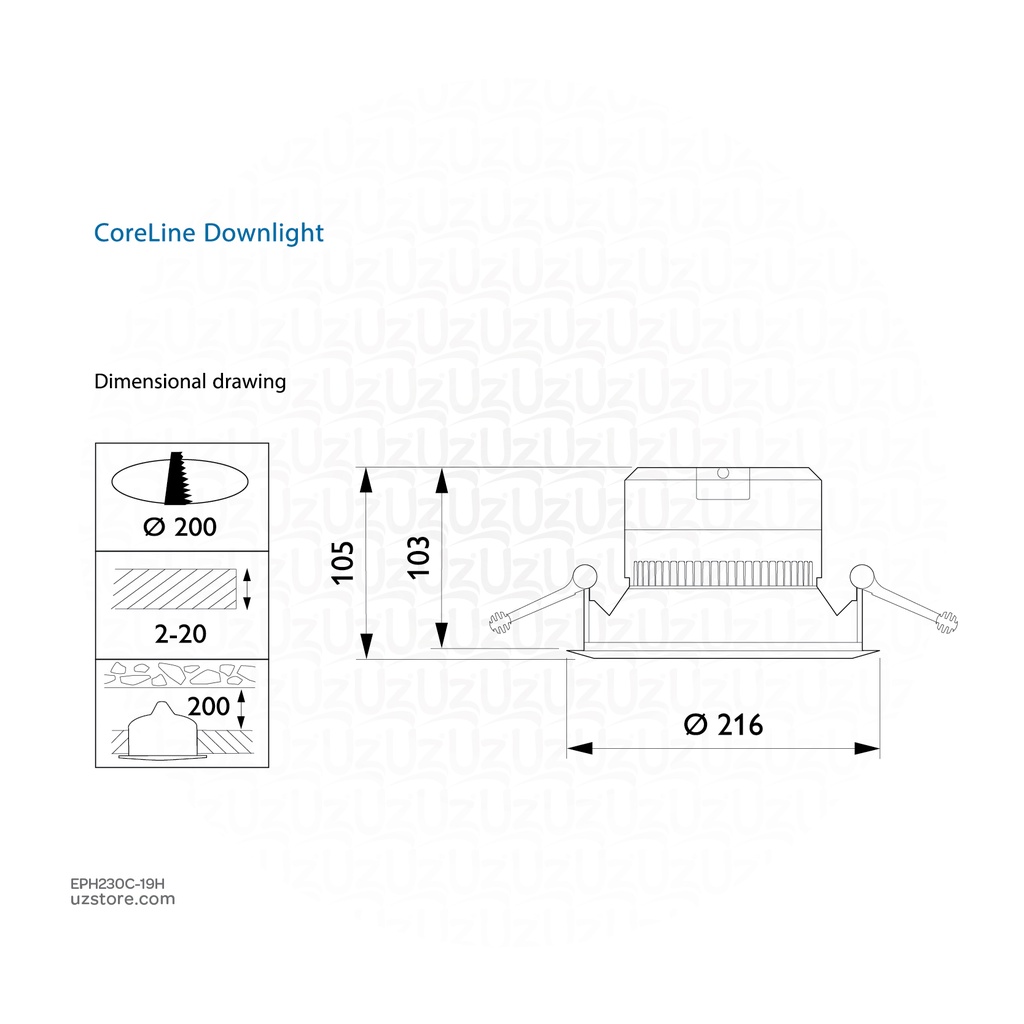 Philips CoreLine Downlight 19 W, D200 mm, 2200 lm, 4000 K, White reflector, Frosted, IP20 DN140B LED20S/840 PSU WR PI6 911401631505