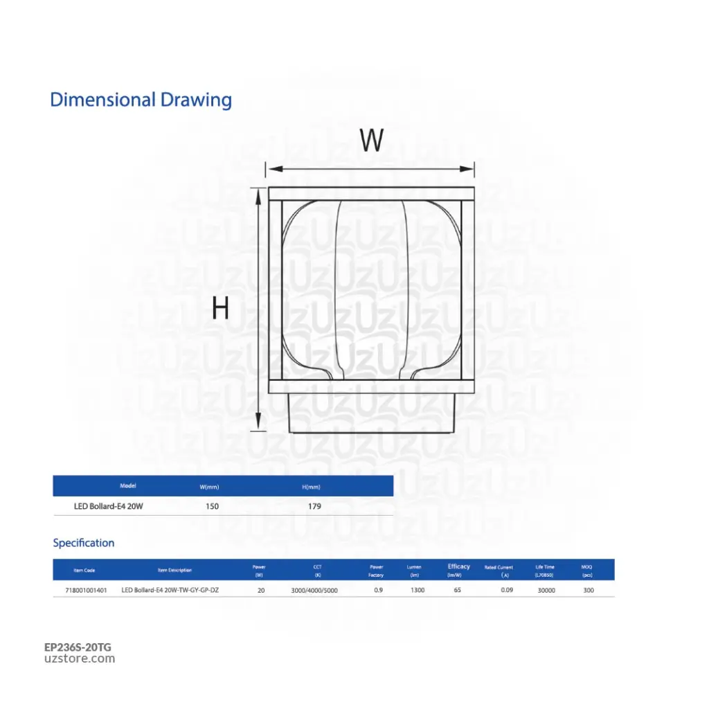 Uzstore OPPLE LED Outdoor Bollard Light E4-20W 3000K-4000K-5000K Grey Three Colour 718001001401 EP236S-20TG-02.webp