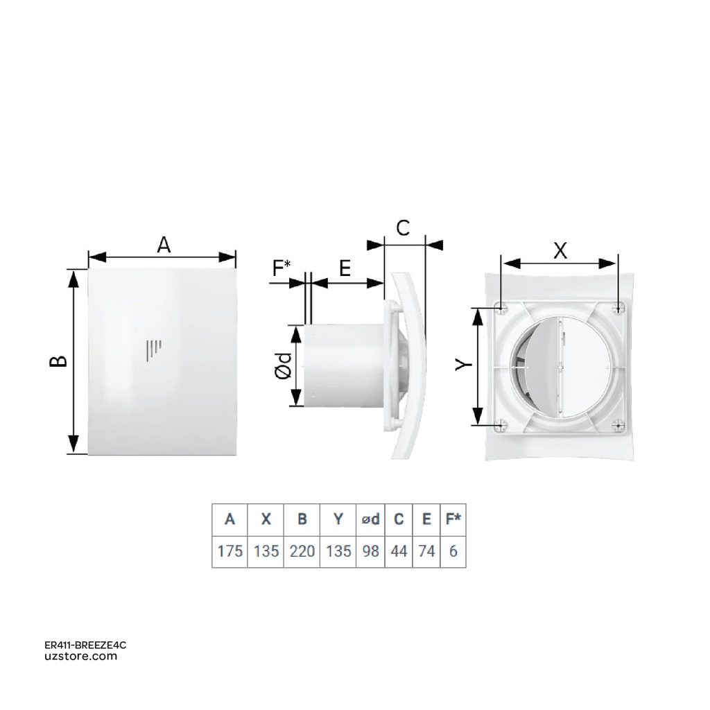 Exhaust fan BB D100 with back draught shutter ERA BREEZE 4C Matt White Made in Russia