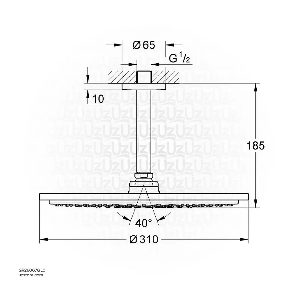 Uzstore GROHE Rainshower Cosmopolitan 310 Head shower set ceiling 142 mm , 1 spray , 26067GL0 , cool sunrise  GR26067GL0-02.webp
