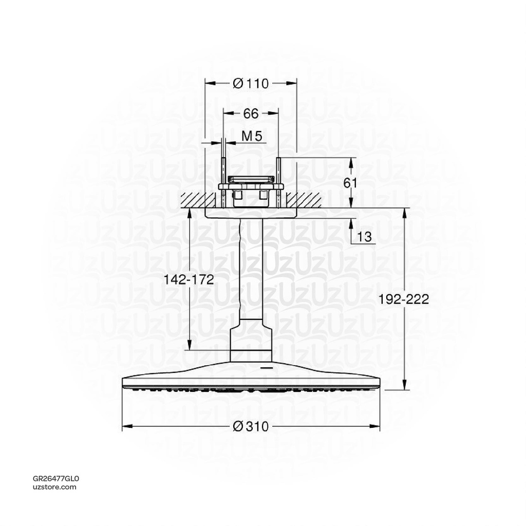 Uzstore GROHE Rainshower Cosmopolitan 310 Head shower set ceiling 142 mm , 1 spray , 26067GL0 , cool sunrise  GR26067GL0-02.webp