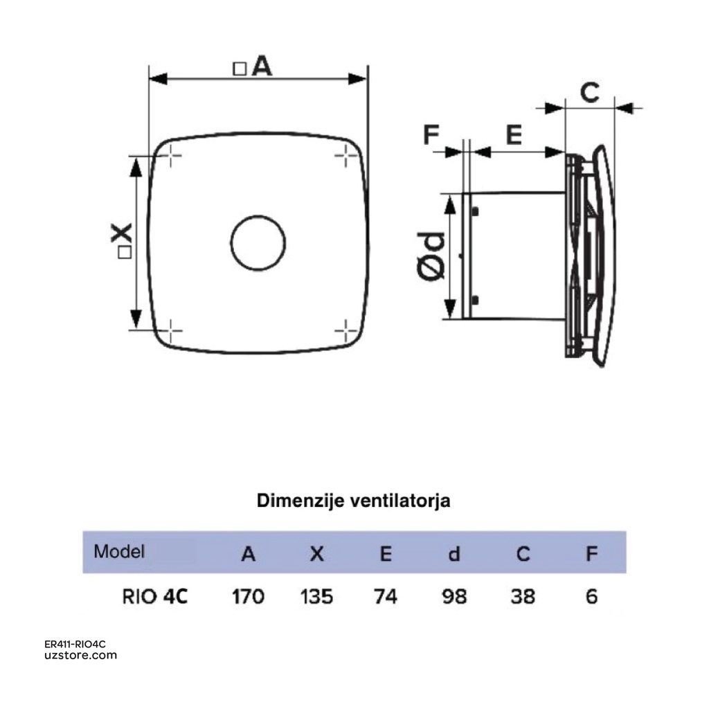 Exhaust fan BB D100 with back draught shutter ERA RIO 4C Matt white Made in Russia 