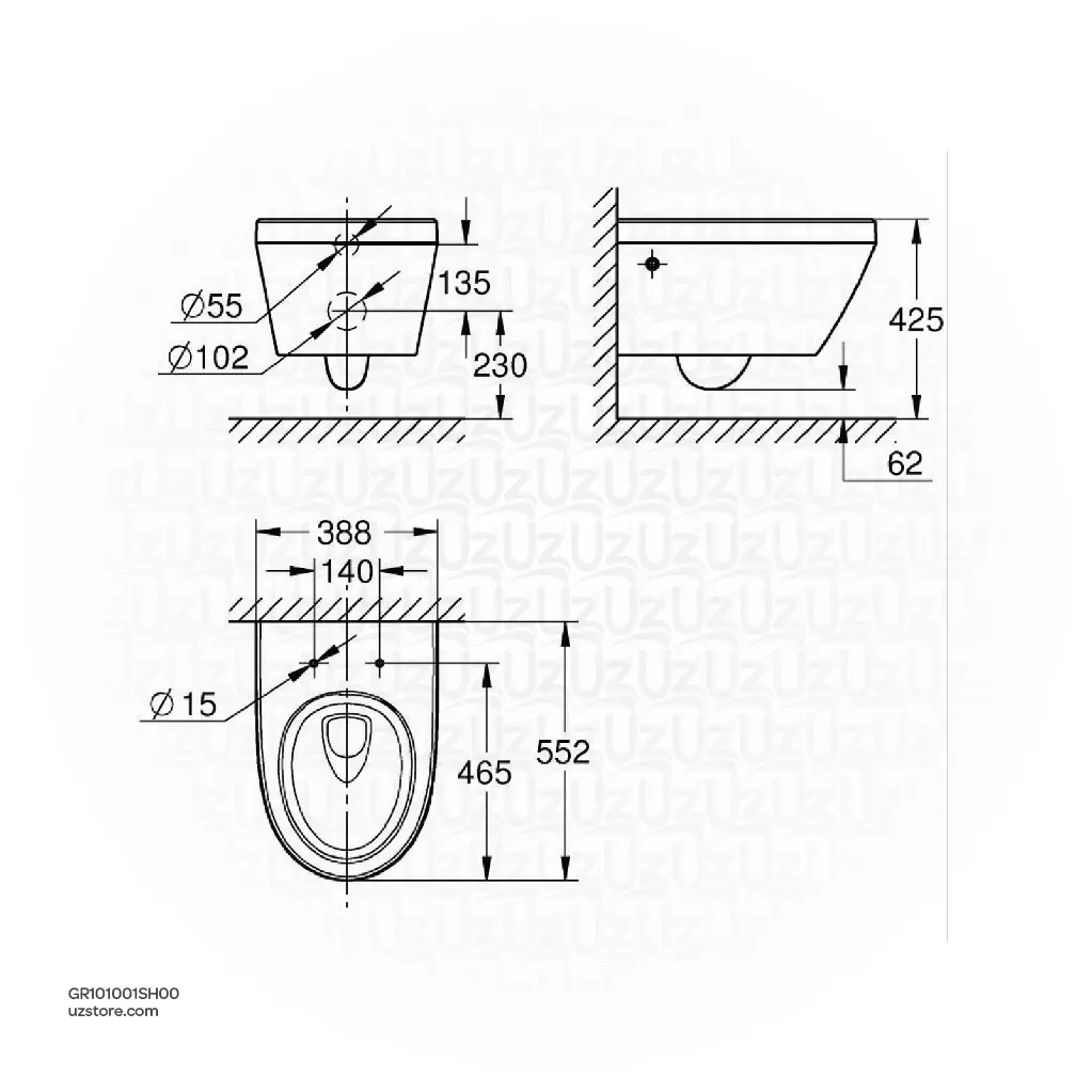 Uzstore GROHE  Euro Ceramic Toilet WH 3 4.5L_India 101001SH00 GR101001SH00-03.webp