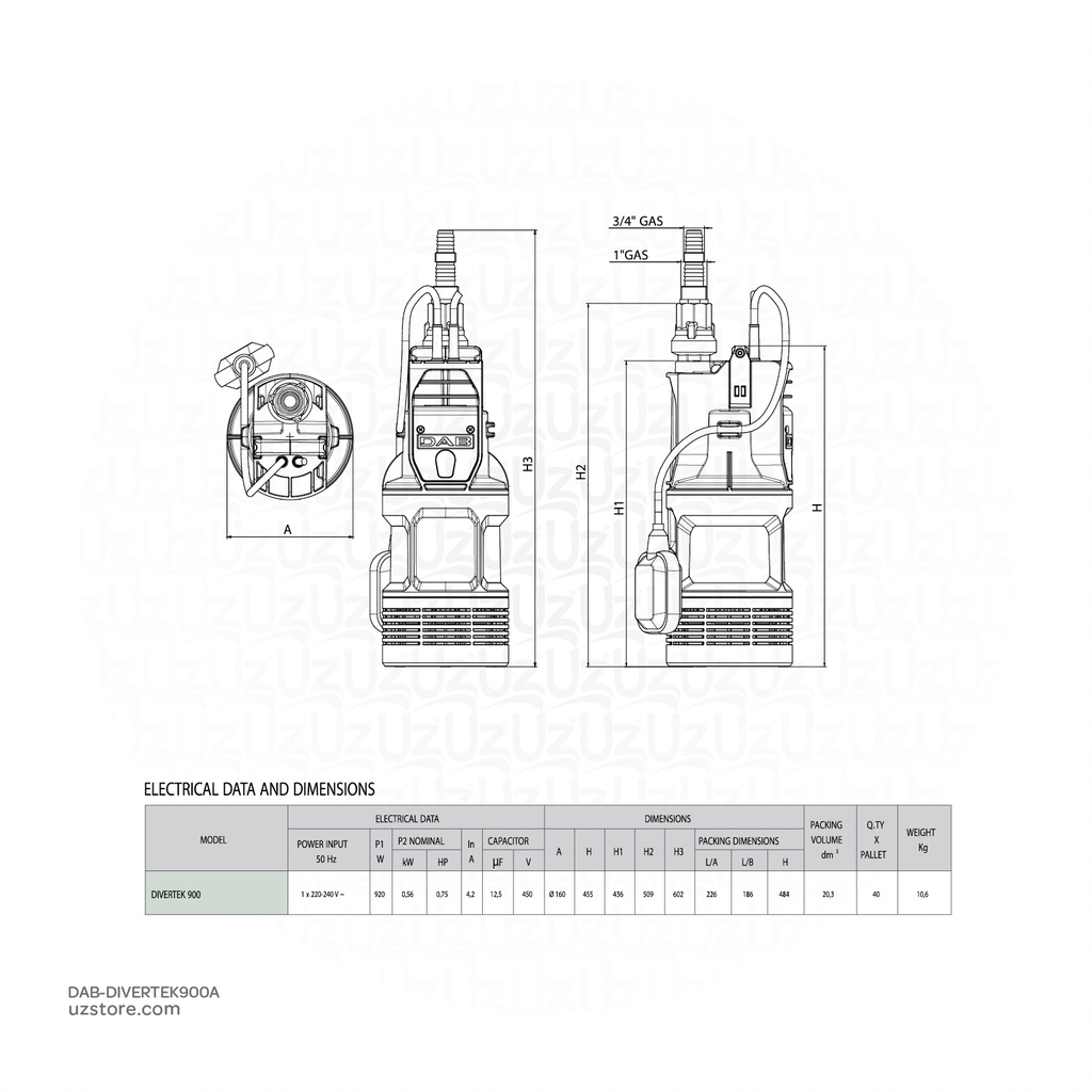 DAB DIVERTEK 900A Submersible Multi-Impeller Pumps 