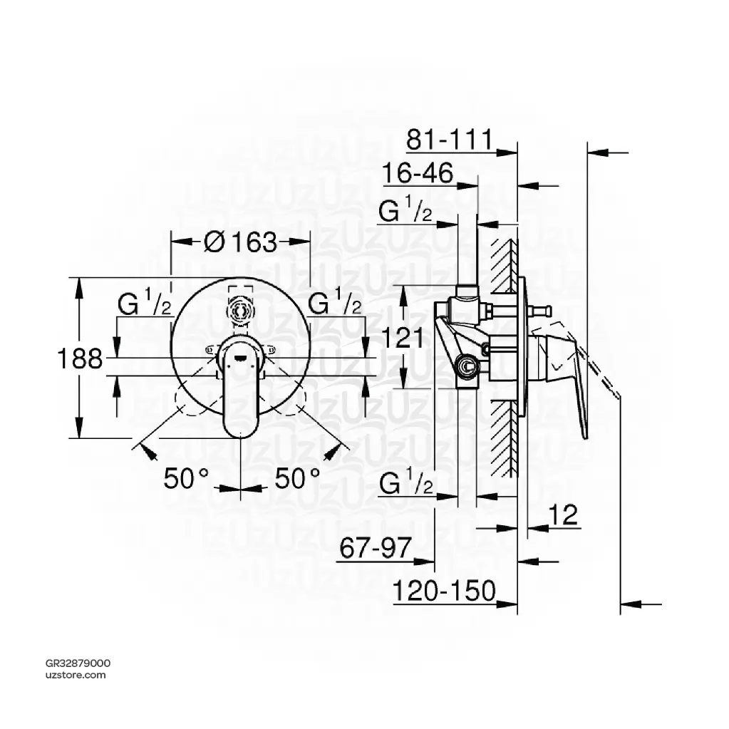 Uzstore  GROHE Eurocosmo Single-lever bath mixer Inch , 32879000 , chrome GR32879000-02.webp